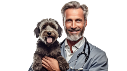 Doctor with dog for pet health checkup ontransparent background.