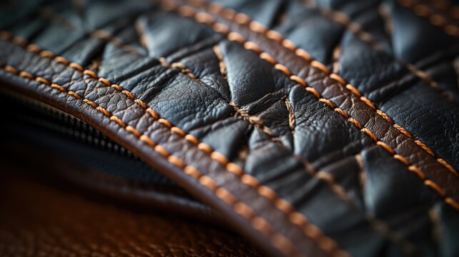 Closeup of a leather bag with stitching, AI