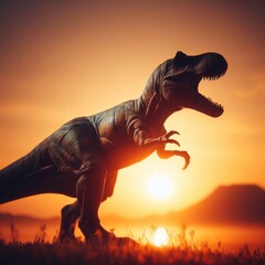 tyrannosaurus rex   on  sunset in the morning - obrazy, fototapety, plakaty