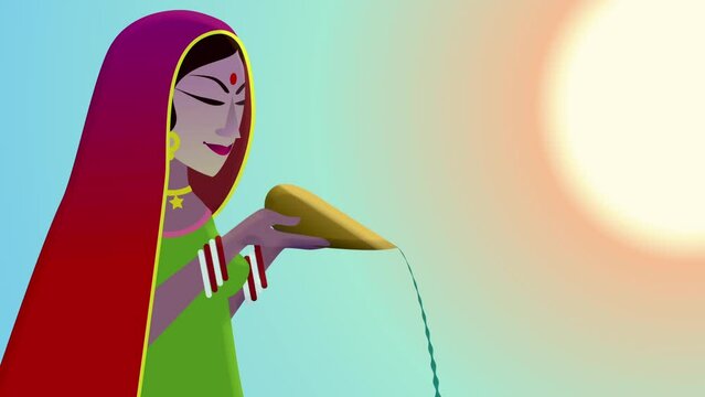 Happy Chhath Puja. Hindu festival dedicated to the worship of the Sun God, Surya. spiritual and joyous occasion, pray to sun