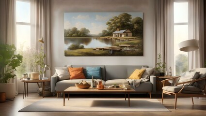 a living room with a couch, table and chairs
