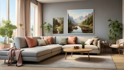 a living room with a couch, table and chairs