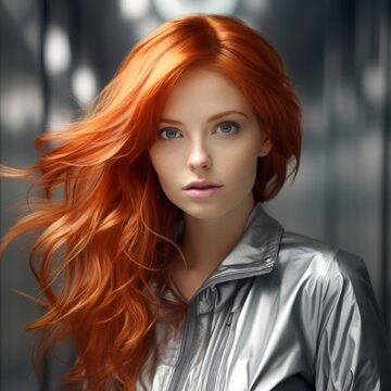 Generative AI image of a young woman with red hair posing for a photo