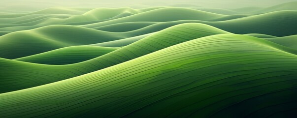Generative AI image of clouds, in the style of wavy lines and organic shapes, lush landscape backgrounds, rectangular fields, tilt-shift photography, green, flowing fabrics