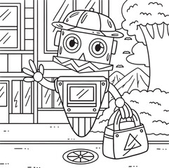 Floating Robot with a Bag Coloring Page for Kids
