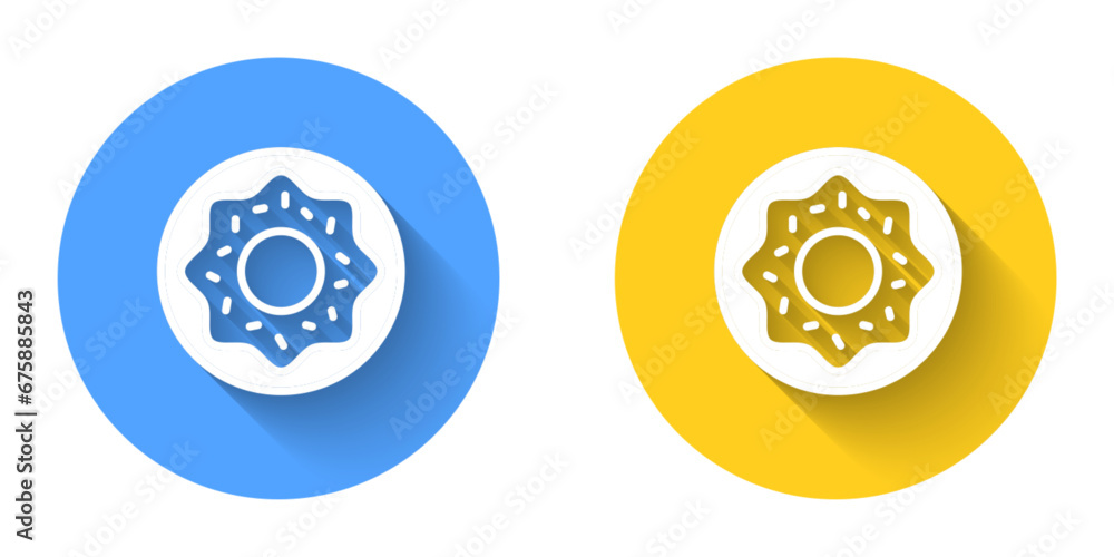 Poster white donut with sweet glaze icon isolated with long shadow background. circle button. vector