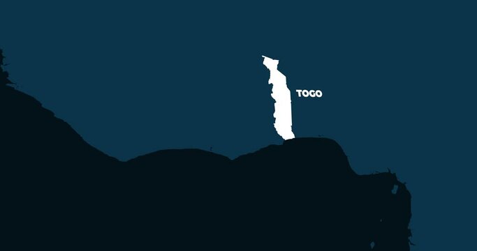 World Map Zoom In To Togo. Animation in 4K Video. White Togo Territory On Dark Blue World Map