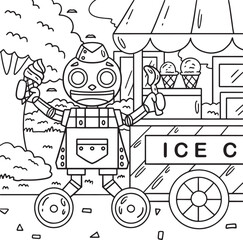 Robot Ice Cream Vendor Coloring Page for Kids