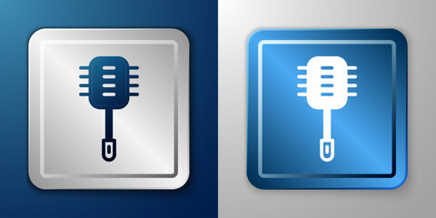 White Toilet brush icon isolated on blue and grey background. Cleaning service concept. Silver and blue square button. Vector