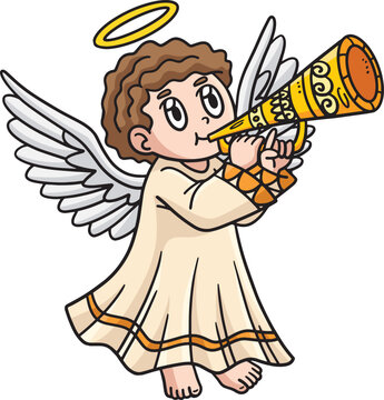 Christian Angel Blowing Trumpet Cartoon Clipart