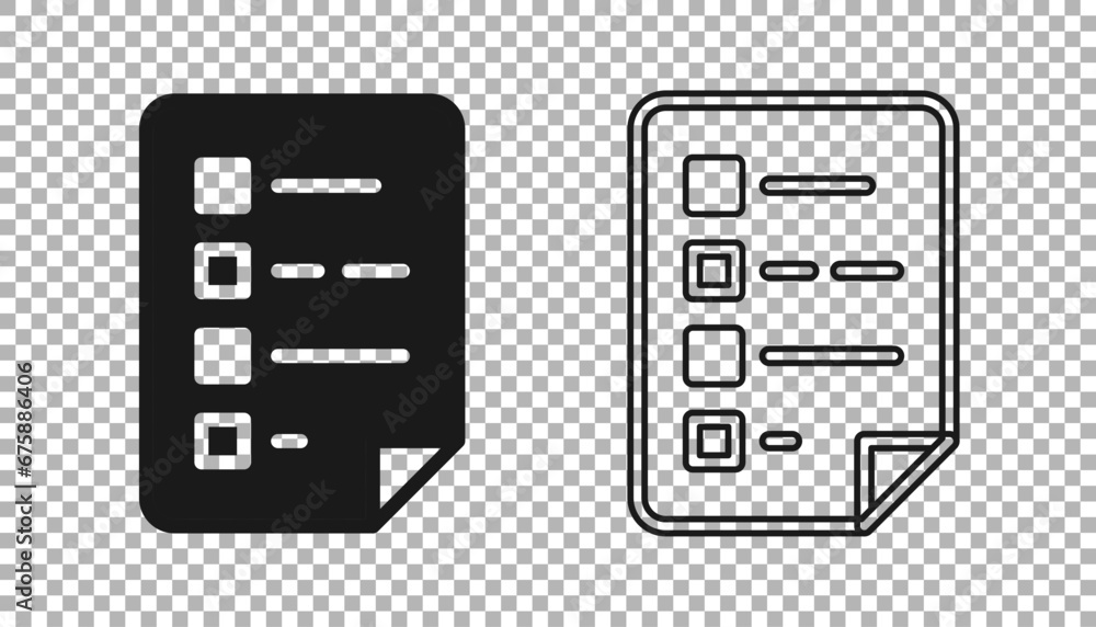 Poster black clipboard with checklist icon isolated on transparent background. control list symbol. survey 