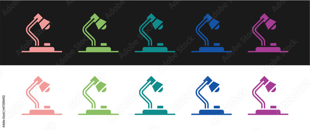 Poster set table lamp icon isolated on black and white background. vector