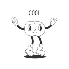 Coloring Page with Funny Retro Groovy Cartoon Doodle Hippie Berry Character. Comic Cherry Sticker. Groovy Vector Illustration. 90s Sweet Juicy Fresh Fruit. Cool concept