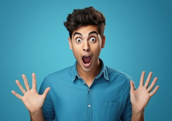 Young indian man surprised and shocked. - obrazy, fototapety, plakaty