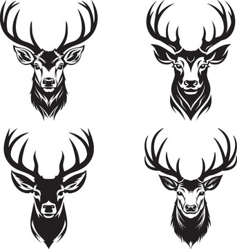 Reindeer Logo silhouette Set, Reindeer Icon Set Vector Design