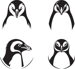 Penguin Logo silhouette Set Isolated on White Background, Penguin Icon Set Vector Design