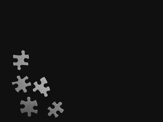 Frame formed of grey puzzle pieces. Photo of puzzle pieces isolated against black background. Business, conceptual background