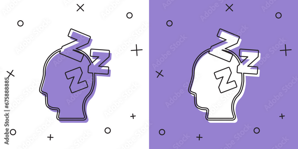 Wall mural Set Dreams icon isolated on white and purple background. Sleep, rest, dream concept. Resting time and comfortable relaxation. Vector