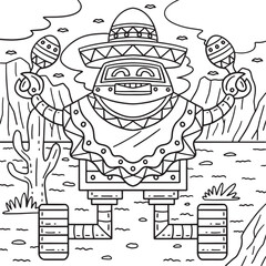 Robot with Poncho and Maracas Coloring Page 