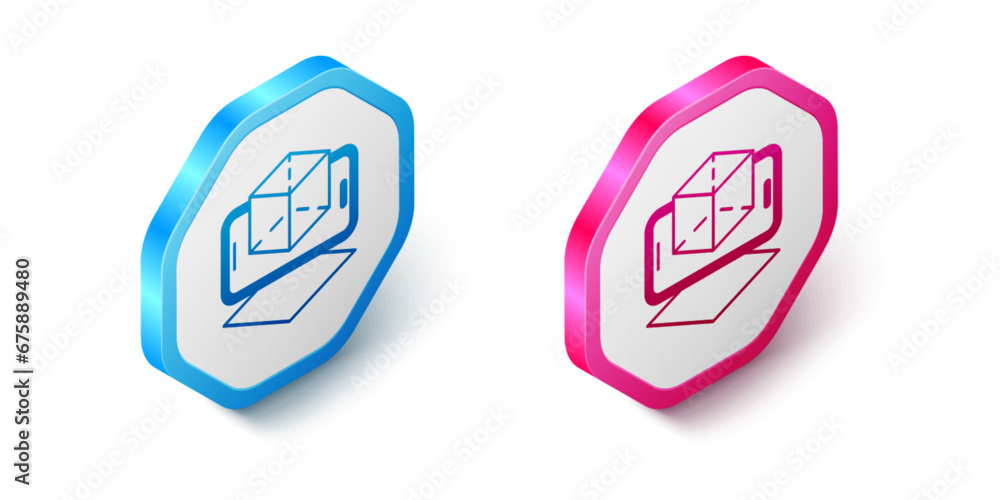 Poster isometric 3d modeling icon isolated on white background. augmented reality or virtual reality. hexag