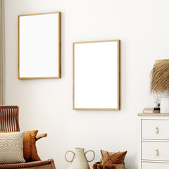 Two frame mockup in living room Boho style