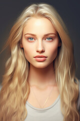 Young beautiful blonde woman with fresh skin and shiny hair