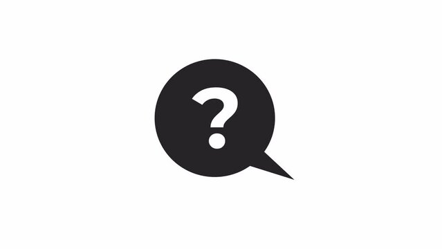 Showing up speech bubble question mark bw 2D object animation. Help problem outline cartoon 4K video, alpha channel. Interrogation questioning animated element isolated on white background