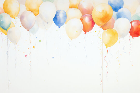 Assorted balloons with paint splatter on white backdrop