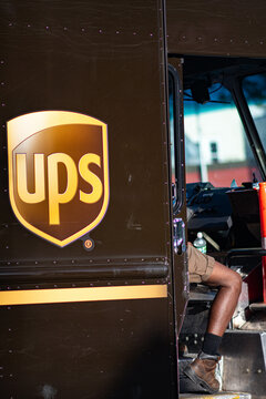 UPS truck ready for delivery copy space image city life