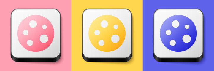 Isometric Moon icon isolated on pink, yellow and blue background. Square button. Vector