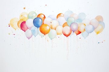 Cluster of multicolored watercolor balloons with droplets