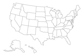 United States of America map. USA Map With Divided States. Outline US map. - obrazy, fototapety, plakaty