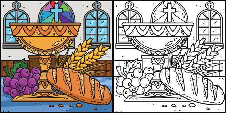 Christian Chalice and Bread of Life Illustration