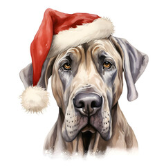Dog Wearing a Santa Hat, Christmas Dog Watercolor Clipart