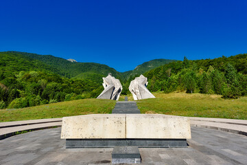 Sutjeska National Park, Bosnia and Herzegovina - August 01, 2023: The World War II monument in...