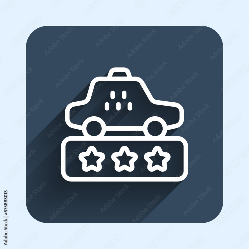 Poster white line taxi service rating icon isolated with long shadow background. blue square button. vector