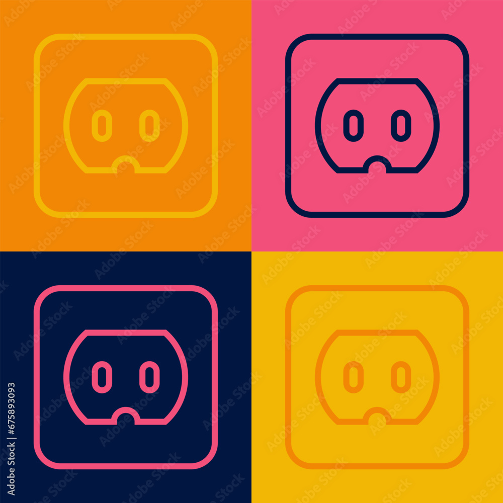 Poster pop art line electrical outlet icon isolated on color background. power socket. rosette symbol. vect