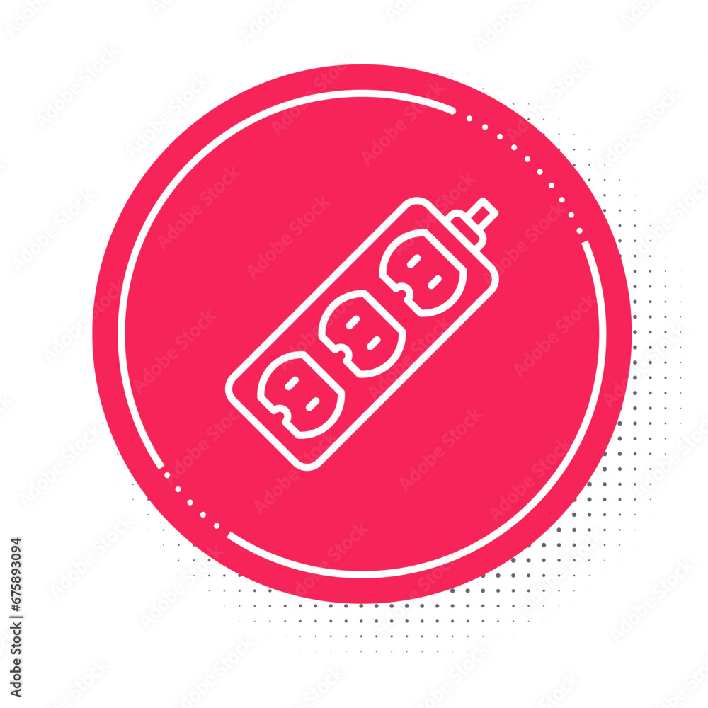 Poster white line electric extension cord icon isolated on white background. power plug socket. red circle 