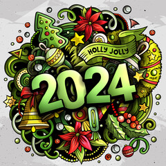 2024 doodles illustration. New Year objects and elements poster