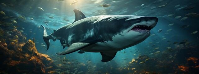 Fototapeta premium Apex Predators: The Charisma of Sharks in the Seas