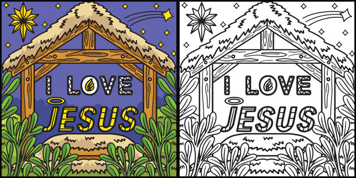 Christian I Love Jesus Coloring Page Illustration