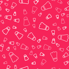 White line Ghost icon isolated seamless pattern on red background. Happy Halloween party. Vector