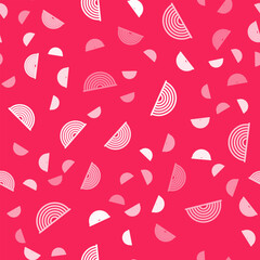 White line Rainbow icon isolated seamless pattern on red background. Happy Saint Patricks day. National Irish holiday. Vector