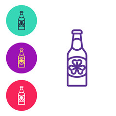 Set line Beer bottle with clover trefoil leaf icon isolated on white background. Happy Saint Patricks day. National Irish holiday. Set icons colorful. Vector
