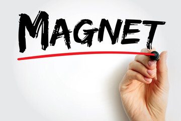 Magnet - material or object that produces a magnetic field, text concept background