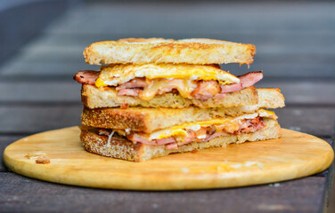 Selective focus toasted bread sandwich, food backgrounds, isolated subject