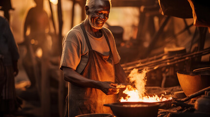African blacksmith working in his forge