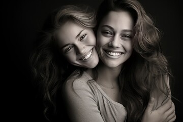 photo of Capture the loving embrace of a mother and her teenage daughter with genuine smiles. Generative AI