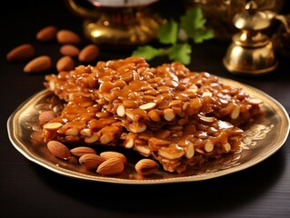 Traditional Indian peanut chikki made from roasted peanuts and jaggery.