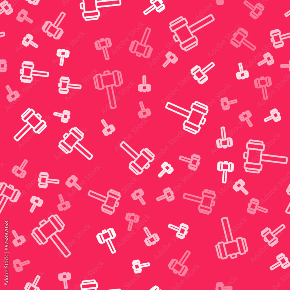 Poster white line sledgehammer icon isolated seamless pattern on red background. vector
